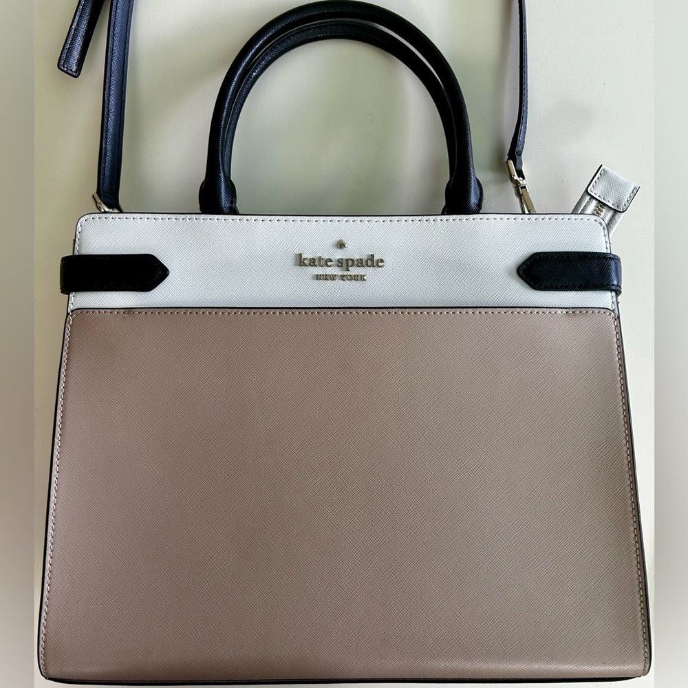 Kate Spade Staci Medium Satchel Cream White Color Block Tote Crossbody Bag